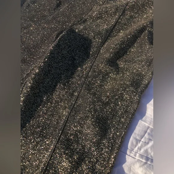 H&M Gold Sparkle Metallic Fully Lined Pants Zip & Button Side Stretch Women’s 2 - Picture 2 of 7